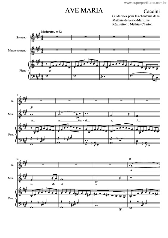 Partitura da música Ave Maria – Caccini – Soprano Y Mezzo
