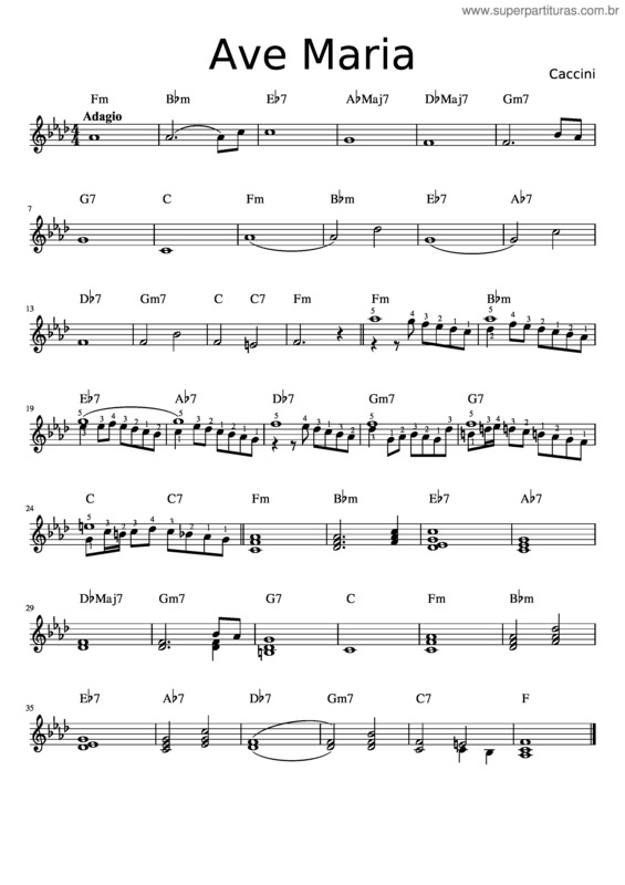 Partitura da música Ave Maria – Caccini v.2