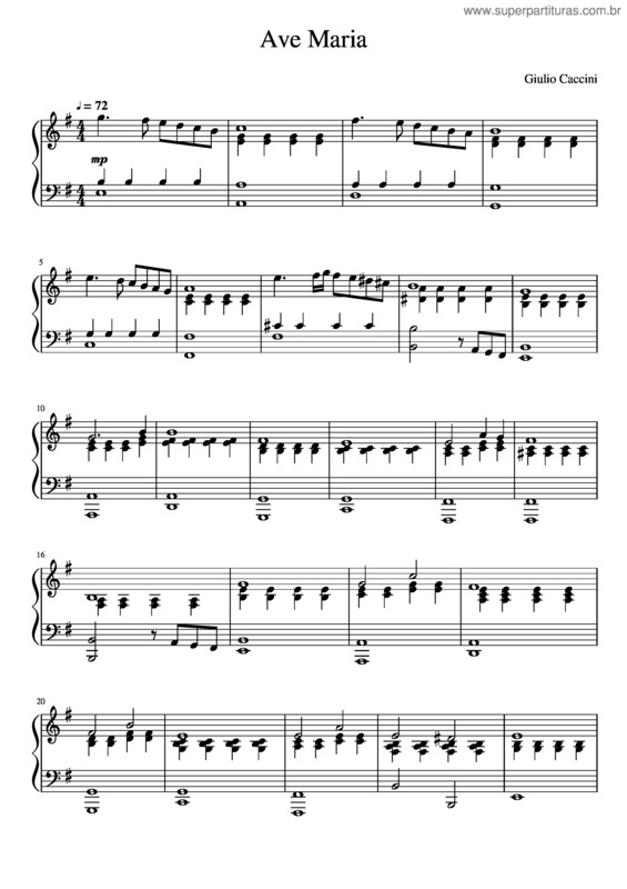 Partitura da música Ave Maria – Caccini