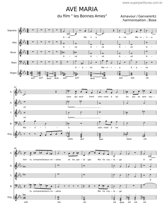 Partitura da música Ave Maria – Charles Aznavour