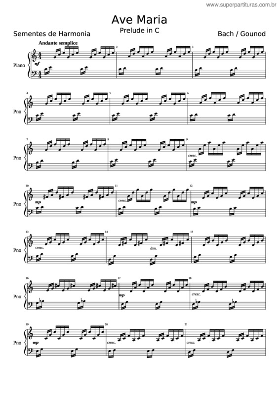 Partitura da música Ave Maria – Charles Gounod v.2