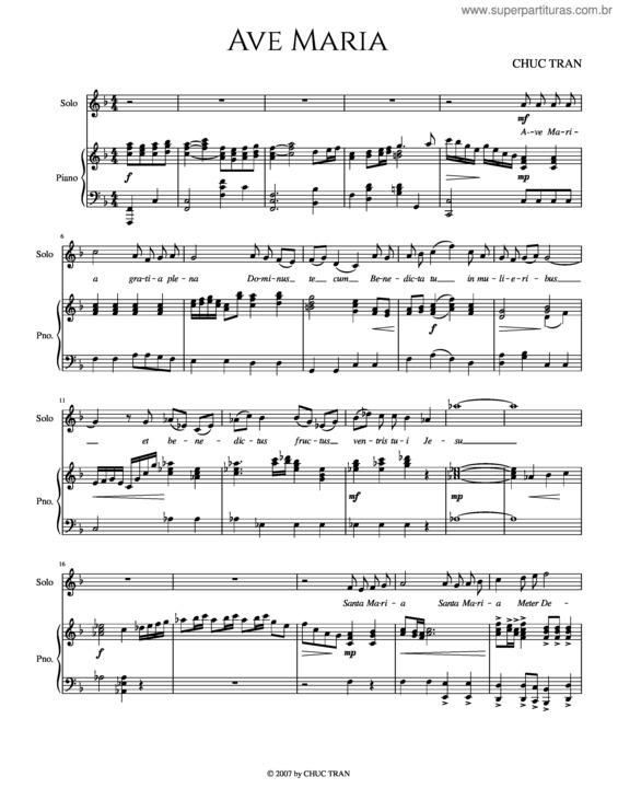 Partitura da música Ave Maria – Chuc Tran