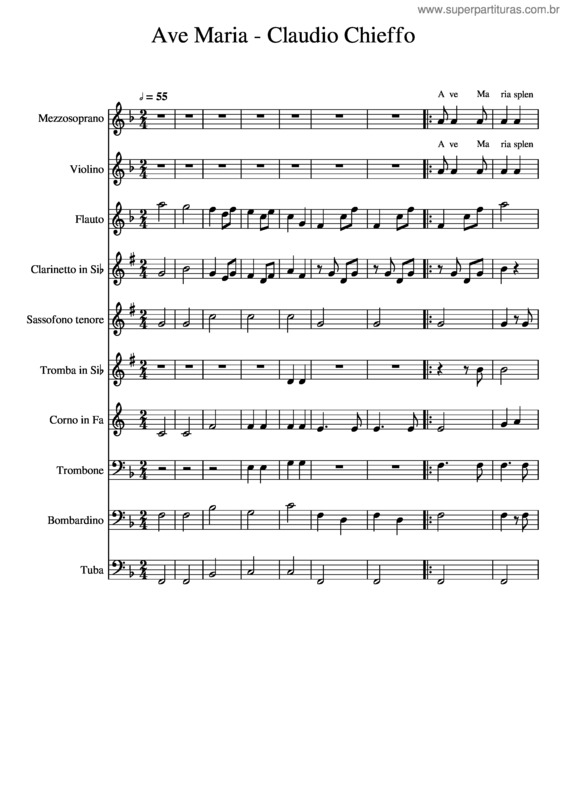 Partitura da música Ave Maria – Claudio Chieffo Conv