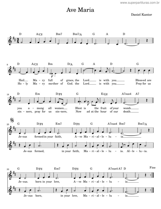Partitura da música Ave Maria – Daniel Kantor