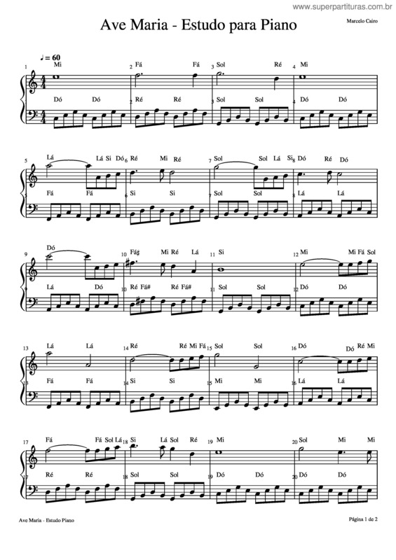 Partitura da música Ave Maria – Estudo Para Piano