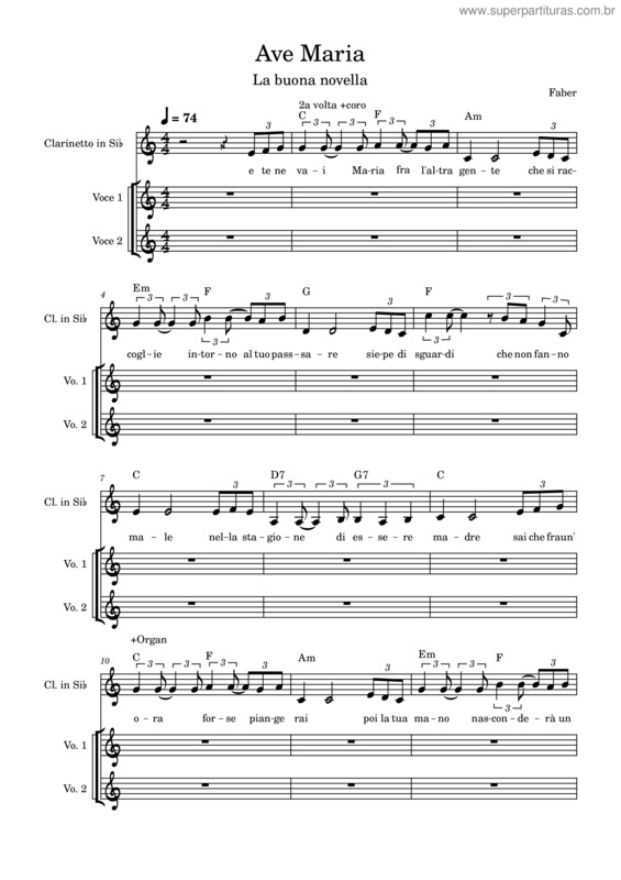 Partitura da música Ave Maria – Fabrizio De André