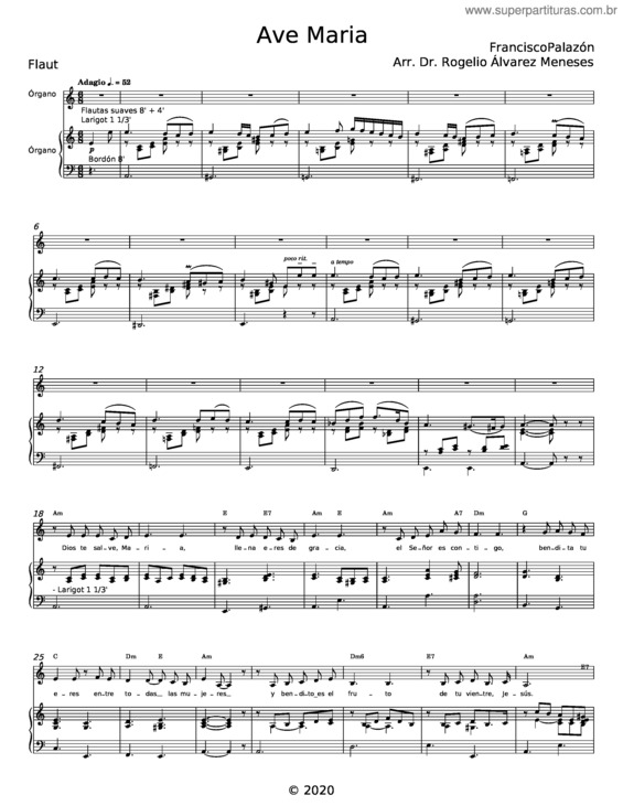 Partitura da música Ave Maria – Francisco Palazón