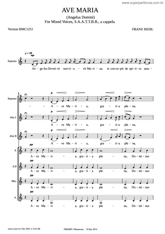 Partitura da música Ave Maria – Franz Biebl