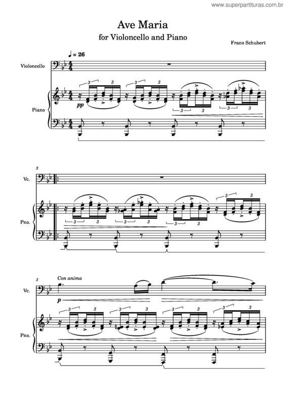 Partitura da música Ave Maria – Franz Schubert v.10