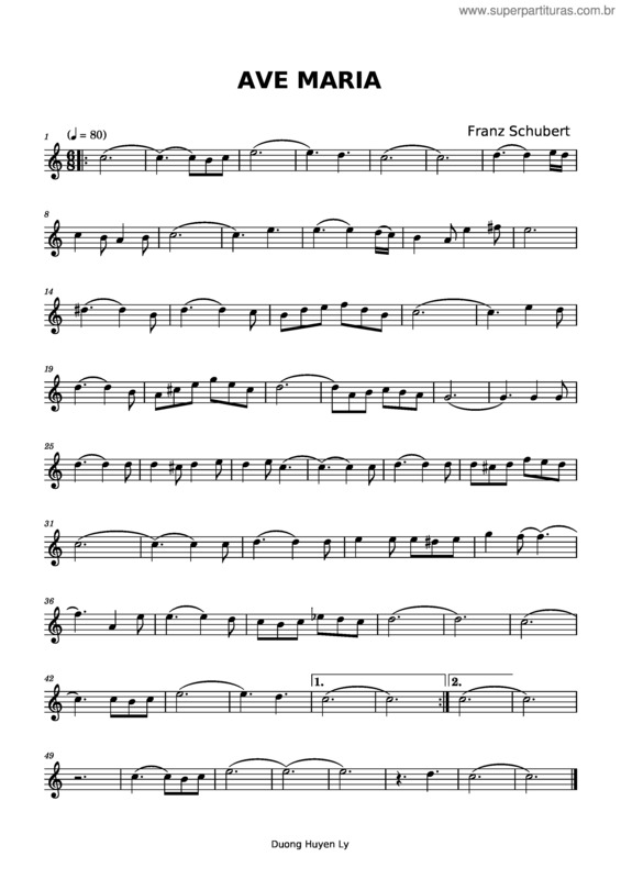 Partitura da música Ave Maria – Franz Schubert v.9