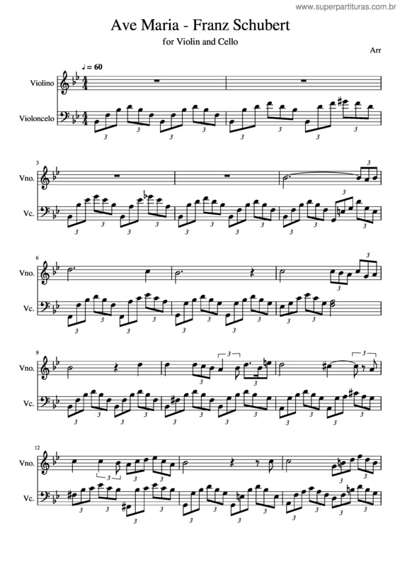 Partitura da música Ave Maria – Franz Schubert