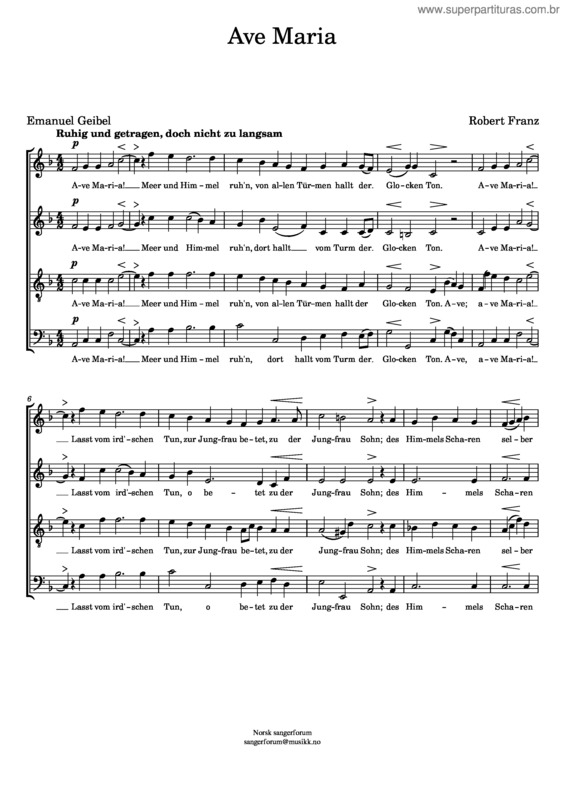 Partitura da música Ave Maria – Franz