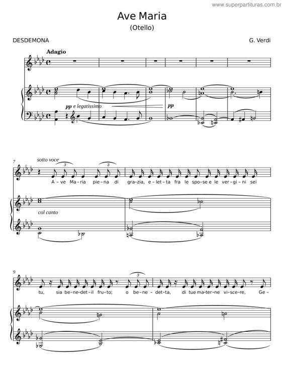 Partitura da música Ave Maria – G. Verdi