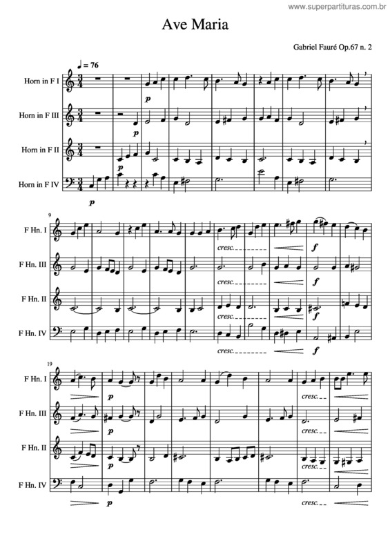 Partitura da música Ave Maria – Gabriel Fauré