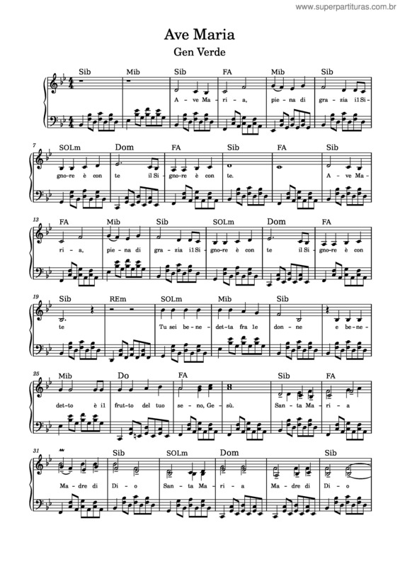 Partitura da música Ave Maria – Gen Verde