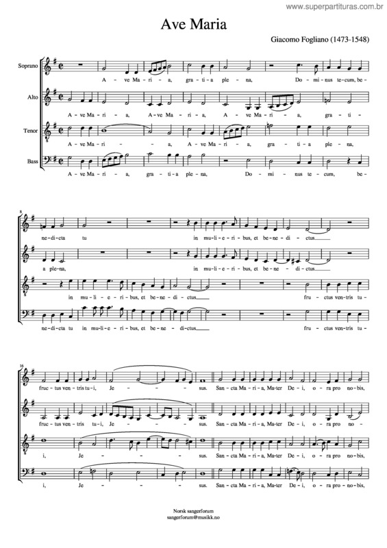 Partitura da música Ave Maria – Giacomo Fogliano