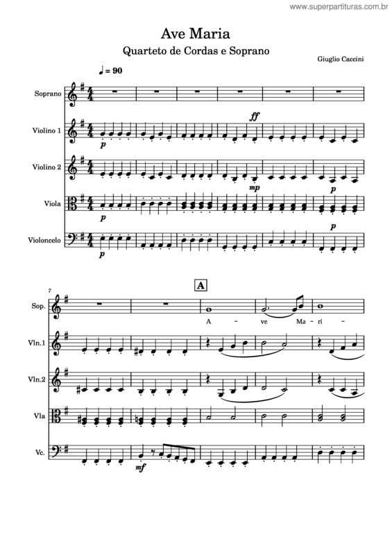 Partitura da música Ave Maria – Giulio Caccini + Soprano