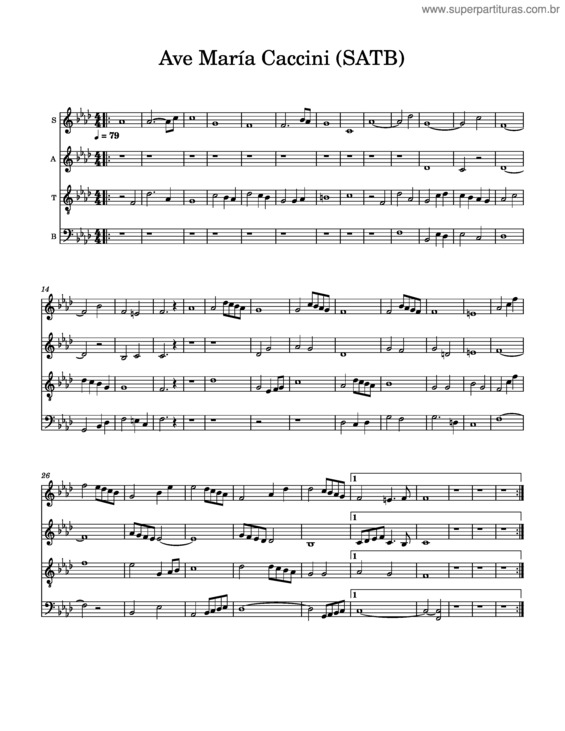 Partitura da música Ave Maria – Giulio Caccini Ave Maria Caccinni  Satb