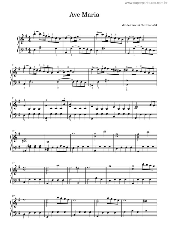 Partitura da música Ave Maria – Giulio Caccini Ave Maria Easy