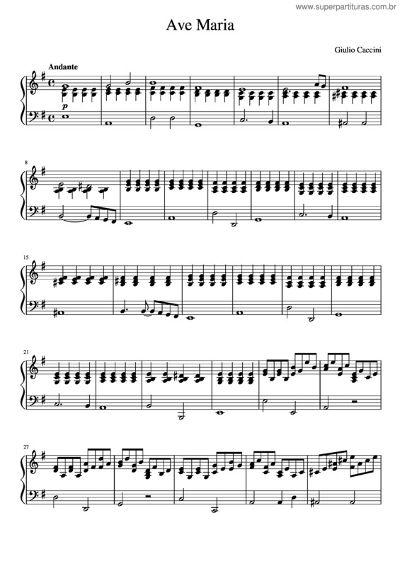 Partitura da música Ave Maria – Giulio Caccini Ave Maria