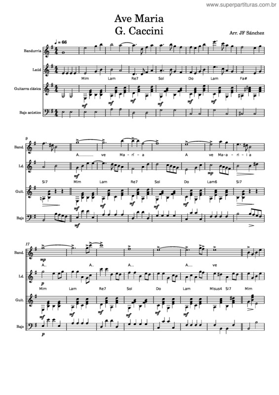 Partitura da música Ave Maria – Giulio Caccini Avemaria Caccini Strings