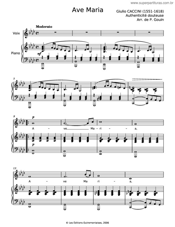 Partitura da música Ave Maria – Giulio Caccini v.10