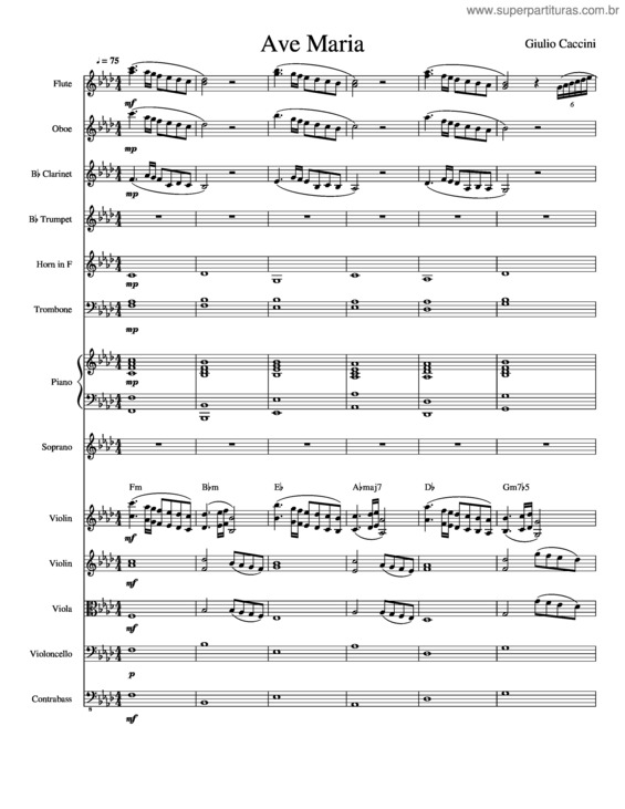 Partitura da música Ave Maria – Giulio Caccini v.3