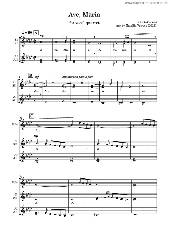Partitura da música Ave Maria – Giulio Caccini v.6