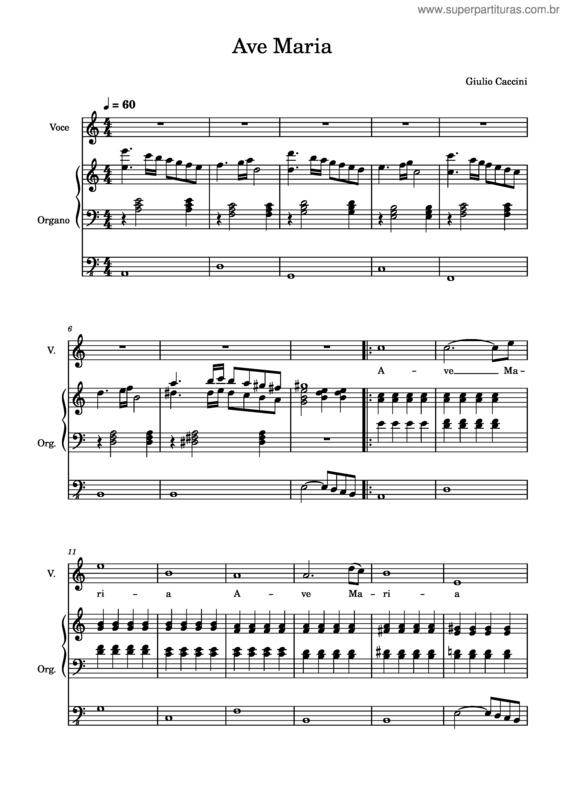 Partitura da música Ave Maria – Giulio Caccini v.7