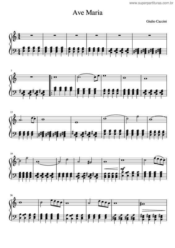 Partitura da música Ave Maria   Giulio Caccini