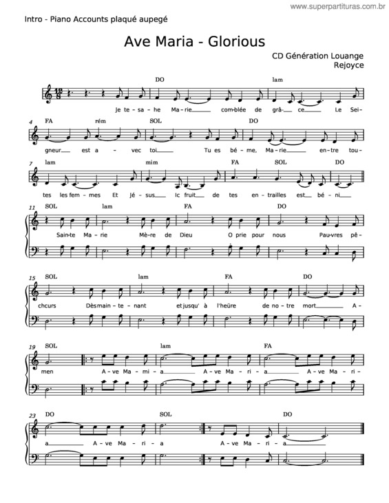 Partitura da música Ave Maria – Glorious v.2