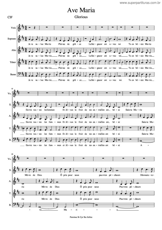 Partitura da música Ave Maria – Glorious