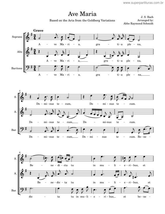 Partitura da música Ave Maria – Goldberg