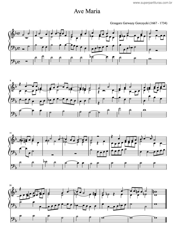 Partitura da música Ave Maria   Grzegorz Gerwazy Gorczycki