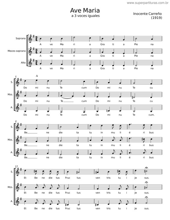 Partitura da música Ave Maria – Inocente Carreño