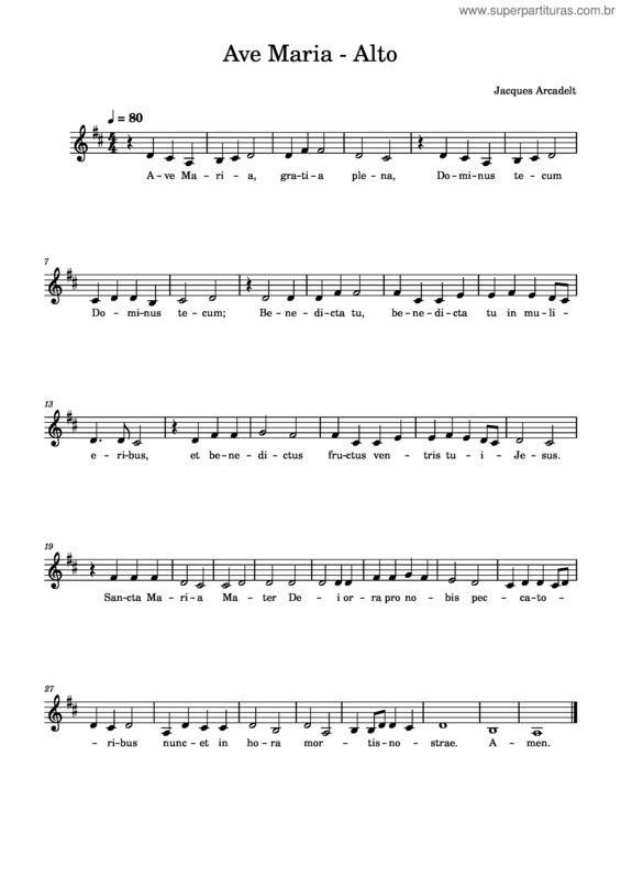 Partitura da música Ave Maria – Jacob Arcadelt Alto
