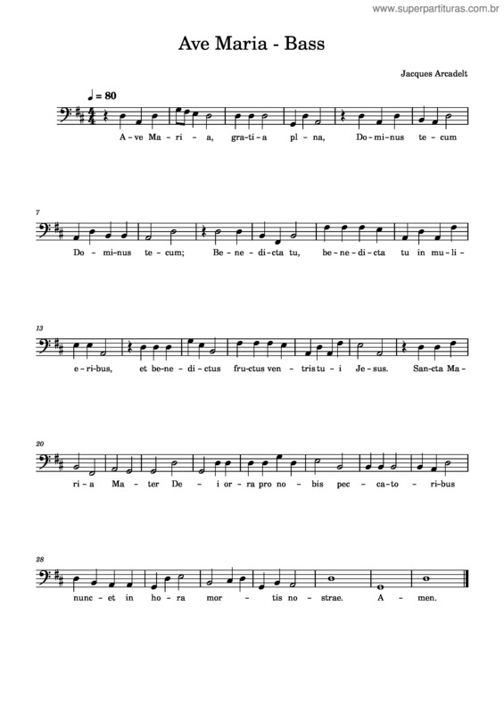 Partitura da música Ave Maria – Jacob Arcadelt Bass