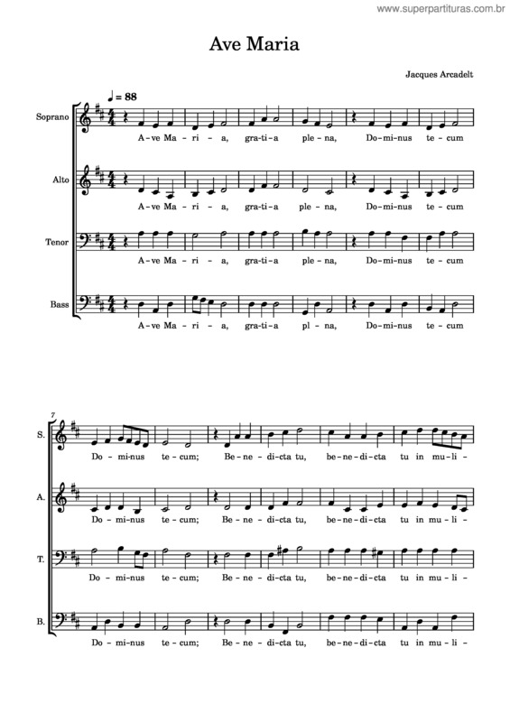 Partitura da música Ave Maria – Jacob Arcadelt Satb