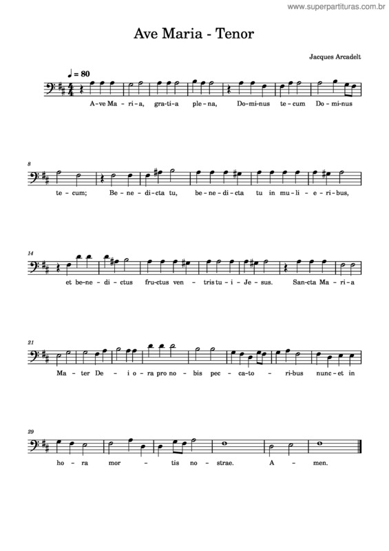 Partitura da música Ave Maria – Jacob Arcadelt Tenor