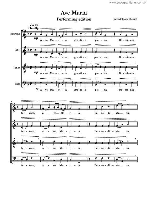 Partitura da música Ave Maria – Jacob Arcadelt v.2