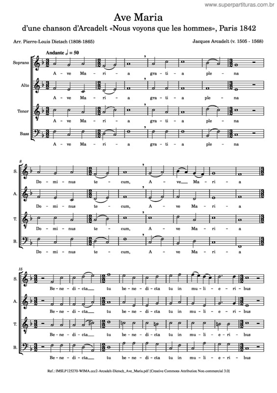 Partitura da música Ave Maria – Jacob Arcadelt