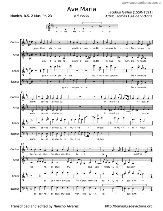 Partitura da música Ave Maria – Jacobus Gallus