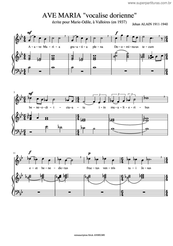 Partitura da música Ave Maria – Jehan Alain