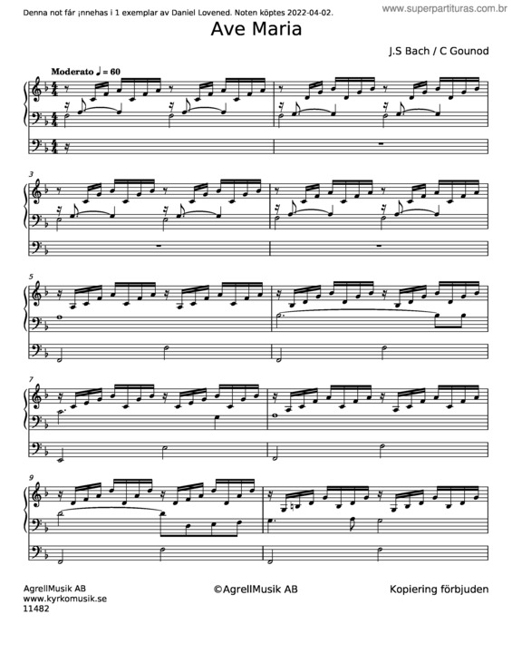 Partitura da música Ave Maria – Johann Sebastian Bach v.2