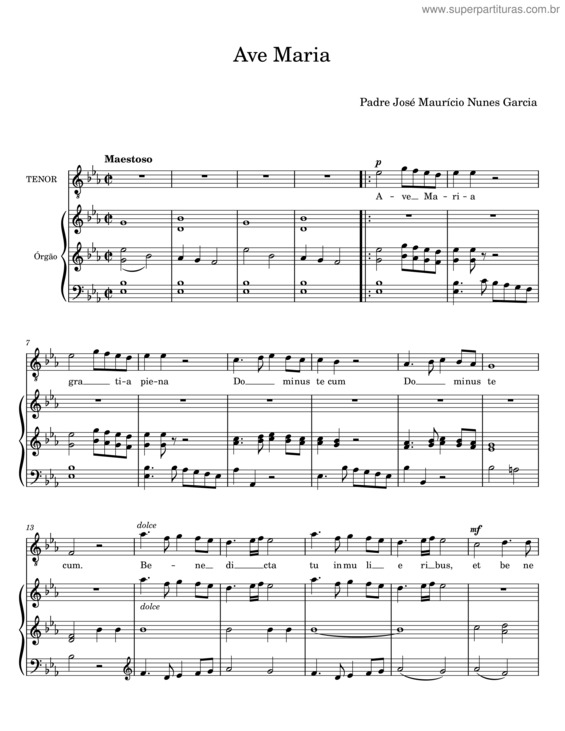 Partitura da música Ave Maria – José Maurício Nunes Garcia
