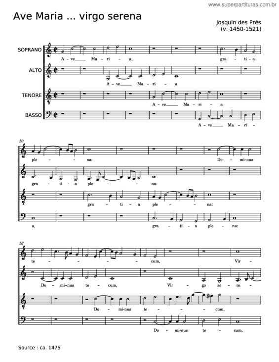 Partitura da música Ave Maria – Josquin Des Prez