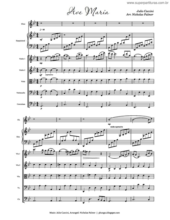Partitura da música Ave Maria – Julio Caccini