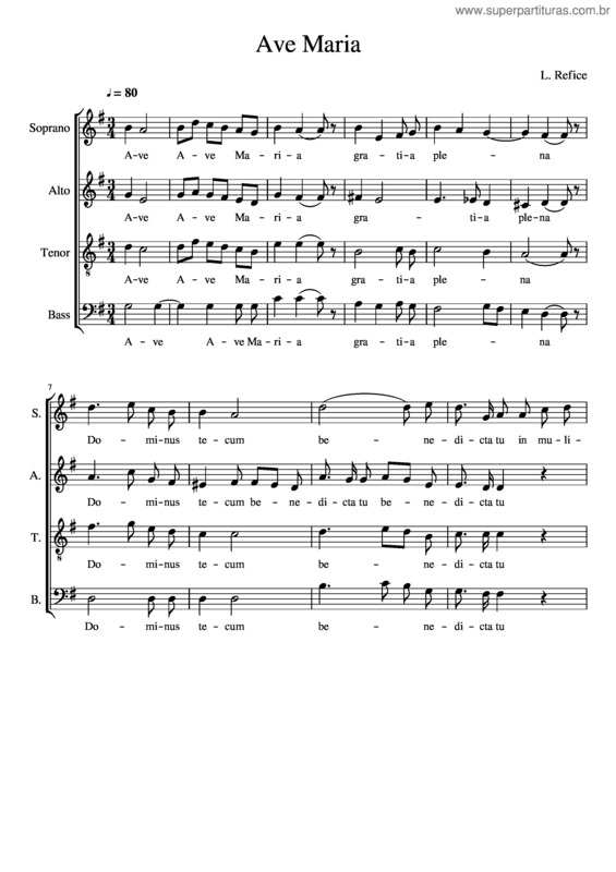 Partitura da música Ave Maria – L. Refice