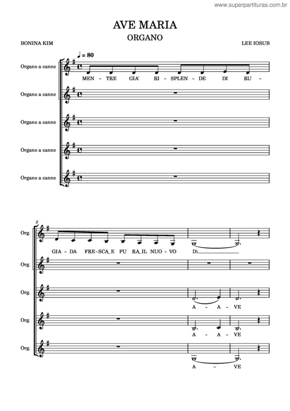 Partitura da música Ave Maria – Lee Iosub Ave Maria – Organo Sol Magg