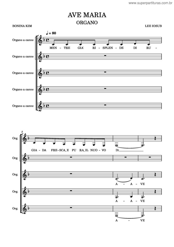 Partitura da música Ave Maria – Lee Iosub Ave Maria – Organo